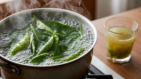 Boiling Noni Leaves